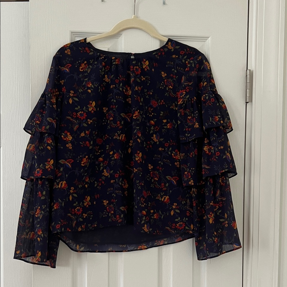 Madewell Floral Tiered Sleeve Blouse - Dark Blue